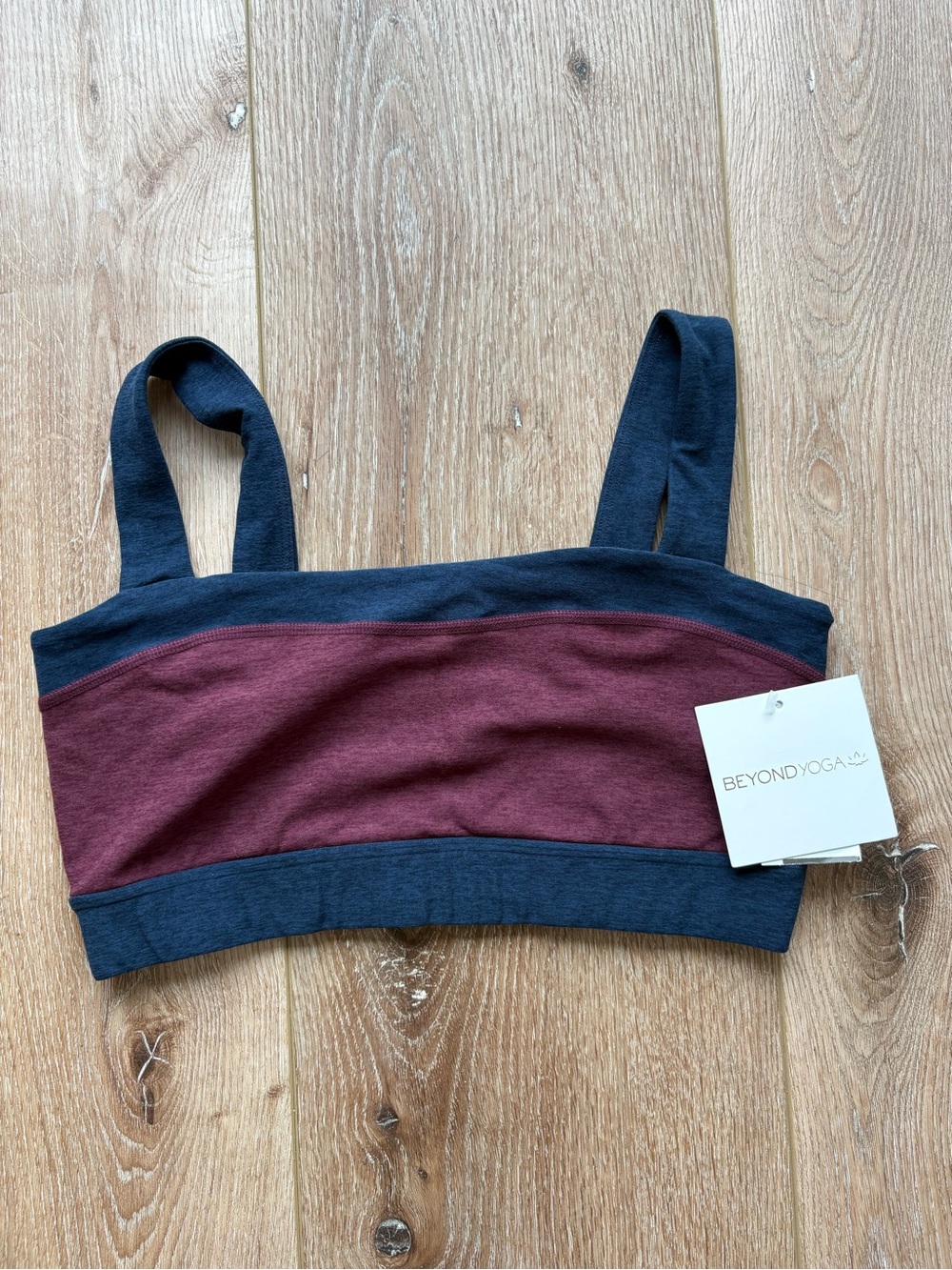Beyond Yoga Maroon and Navy Two-Tone Sports Bra